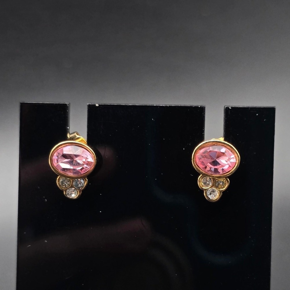 Avon 1990 Pastel Facets Earrings Pink Rhinestone Studs Vintage Jewelry